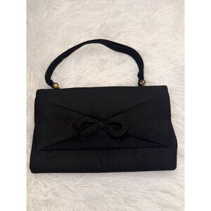 Vintage Tano Handbag Purse Black Suede Bow Accent Spain